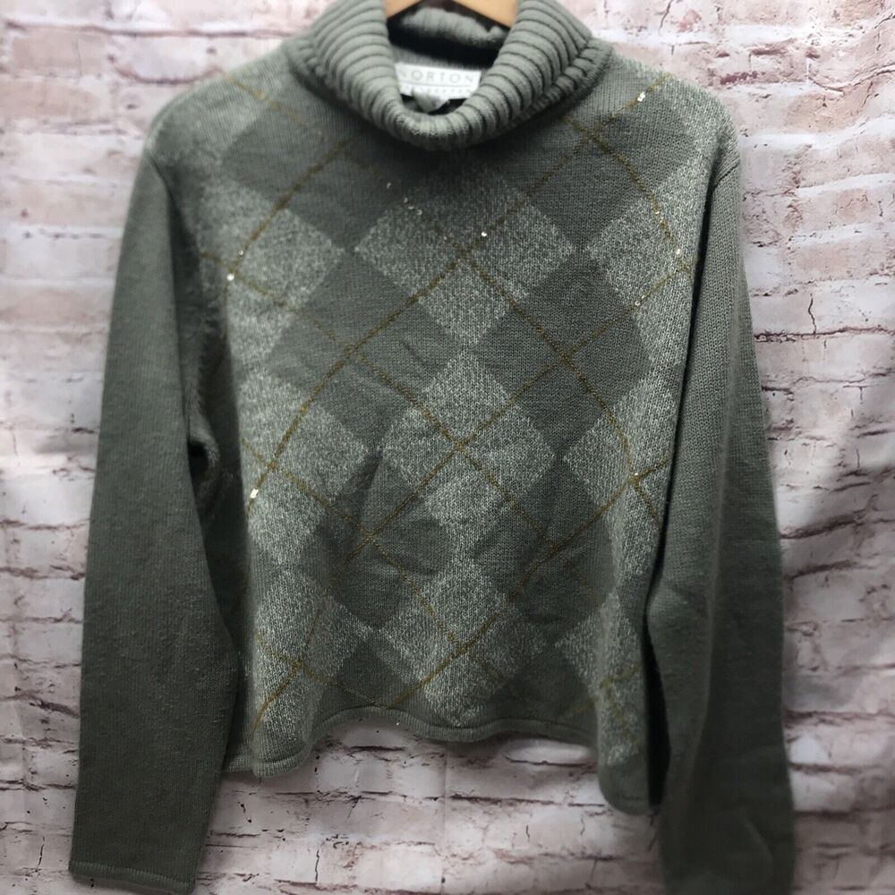 norton mcnaughton Womens sweater Green Sequin Diamond Pattern Size XL